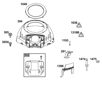 Blower Housing Group Diagram and Parts List for 40N877-0086-B5  Briggs and Stratton Engine